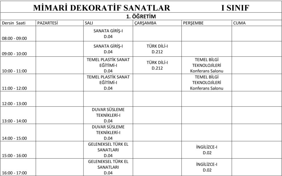 04 TEMEL PLASTİK SANAT EĞİTİMİ-I D.04 DUVAR SÜSLEME TEKNİKLERİ-I D.