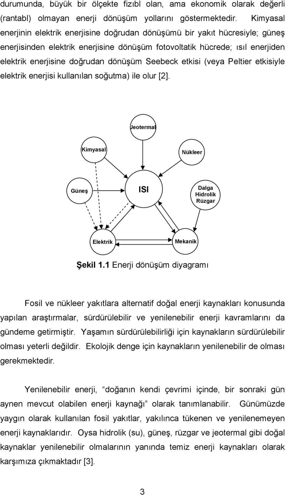 Seebeck etkisi (veya Peltier etkisiyle elektrik enerjisi kullanılan soğutma) ile olur [2]. Jeotermal Kimyasal Nükleer Güneş ISI Dalga Hidrolik Rüzgar Elektrik Mekanik Şekil 1.