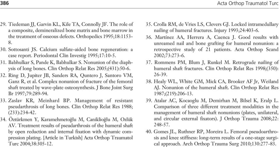 Nonunion of the diaphysis of long bones. Clin Orthop Relat Res 2005;(431):50-6. 32. Ring D, Jupiter JB, Sanders RA, Quntero J, Santoro VM, Ganz R, et al.