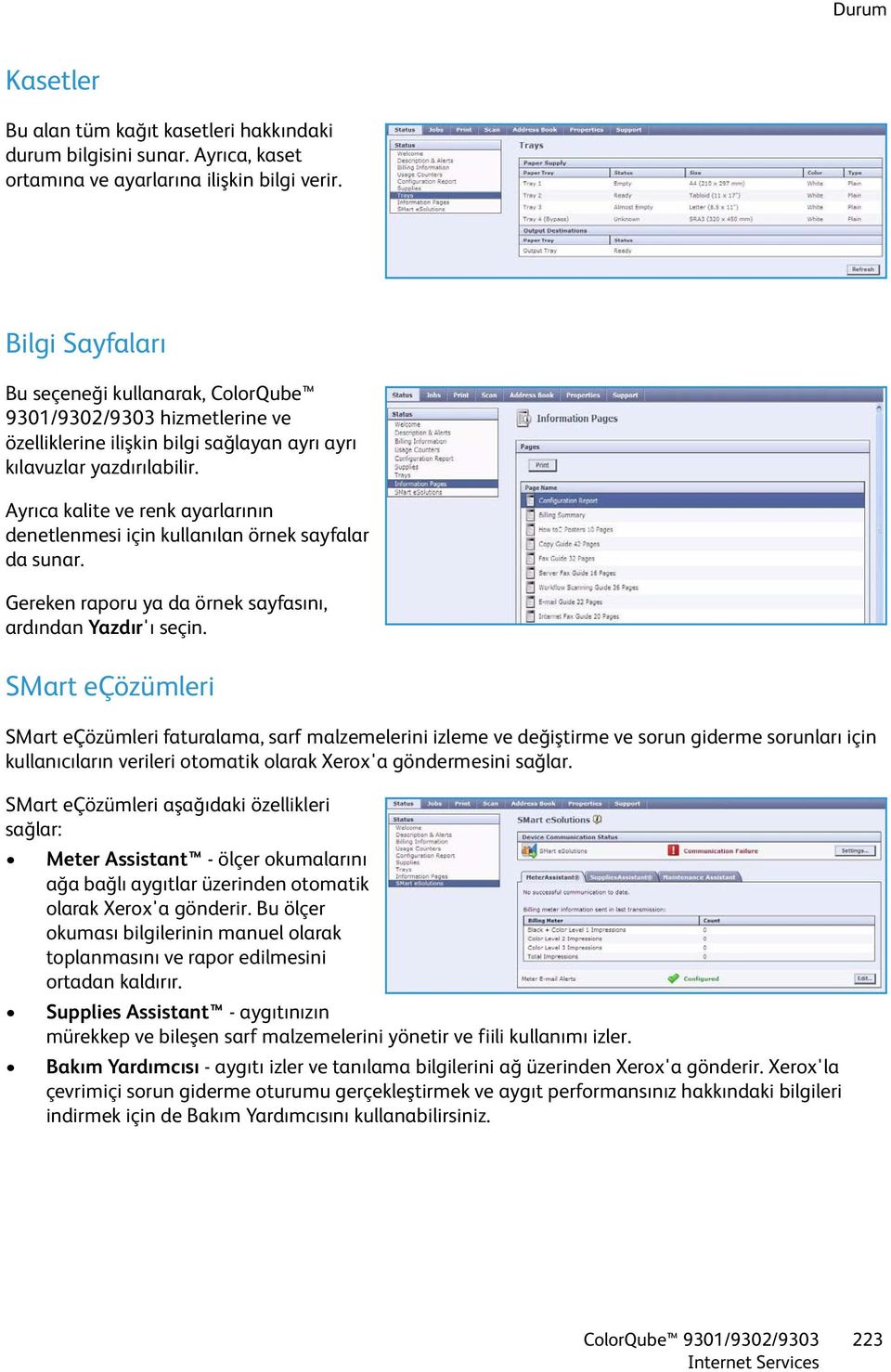 Ayrıca kalite ve renk ayarlarının denetlenmesi için kullanılan örnek sayfalar da sunar. Gereken raporu ya da örnek sayfasını, ardından Yazdır'ı seçin.