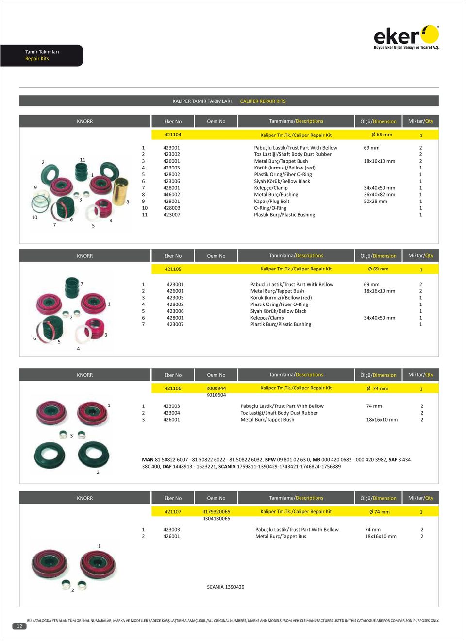 Orıng/Fiber O Ring 00 Siyah Körük/Bellow Black 7 800 Kelepçe/Clamp x0x0 mm 8 00 Metal Burç/Bushing x0x8 mm 9 900 Kapak/Plug Bolt 0x8 mm 0 800 O Ring/O Ring 007 Plastik Burç/Plastic Bushing /Caliper