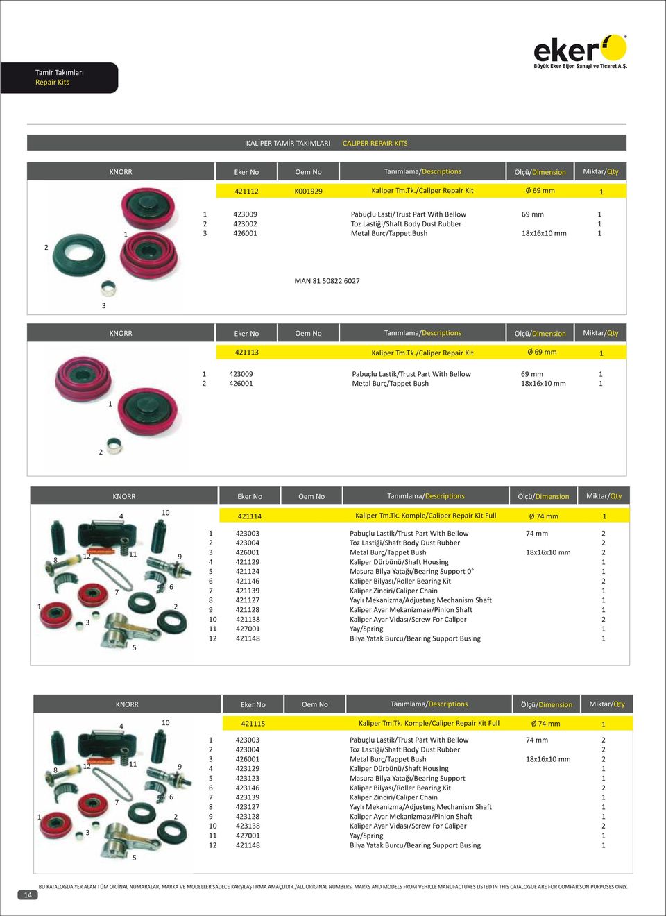 Masura Bilya Yatağı/Bearing Support 0 Kaliper Bilyası/Roller Bearing Kit 7 9 Kaliper Zinciri/Caliper Chain 8 7 Yaylı Mekanizma/Adjustıng Mechanism Shaft 9 8 Kaliper Ayar Mekanizması/Pinion Shaft 0 8