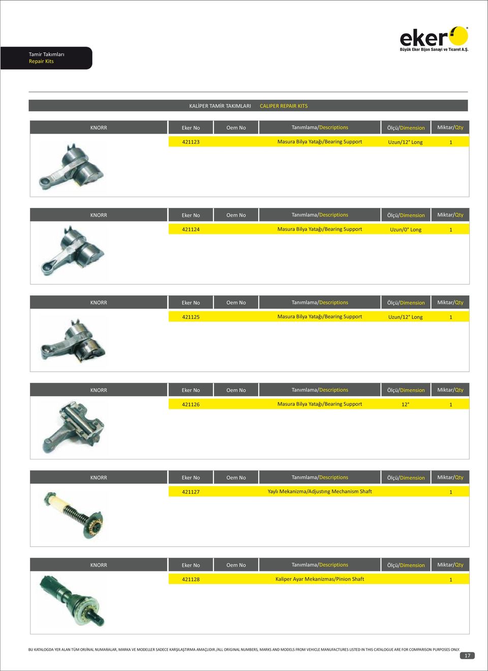 Yaylı Mekanizma/Adjustıng Mechanism Shaft 8 Kaliper Ayar