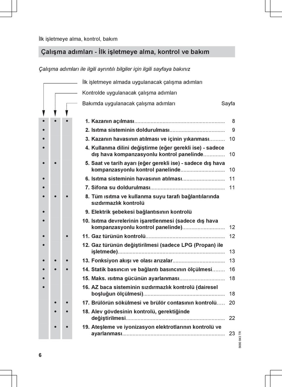 Kazanın havasının atılması ve içinin yıkanması... 10 4. Kullanma dilini değiştirme (eğer gerekli ise) sadece dış hava kompanzasyonlu kontrol panelinde... 10 5.