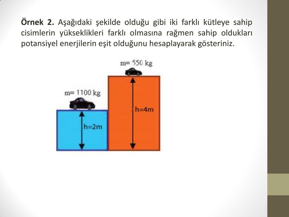 kütleye sahip cisimlerin yükseklikleri farklı