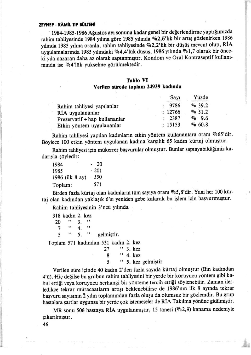 olarak saptanmıştır. Kondom ve Oral Kontraseptif kullanı~ mında ise Ofo4'lük yükselme görülmektedir.