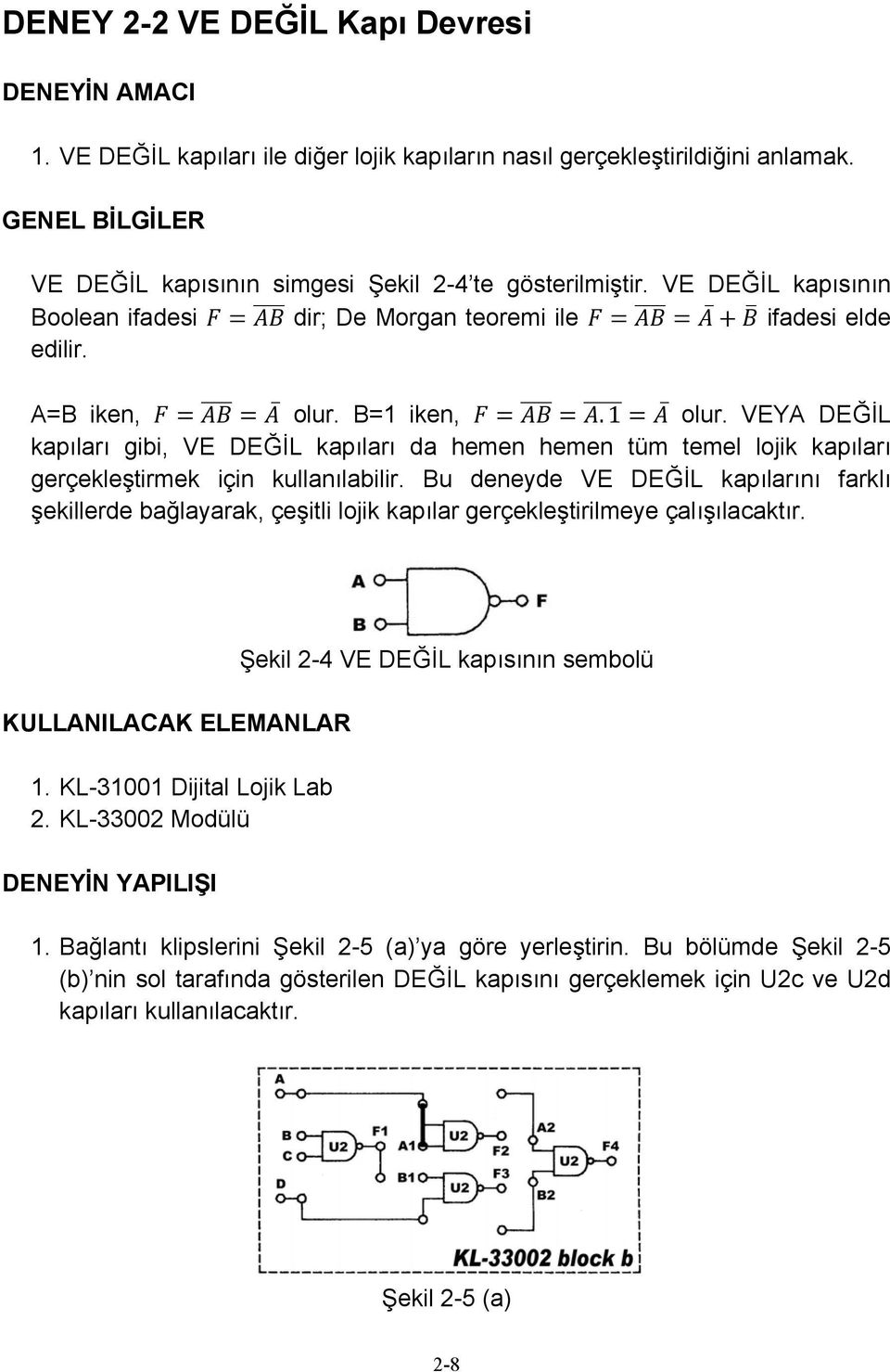 VEYA DEĞİL kapıları gibi, VE DEĞİL kapıları da hemen hemen tüm temel lojik kapıları gerçekleştirmek için kullanılabilir.