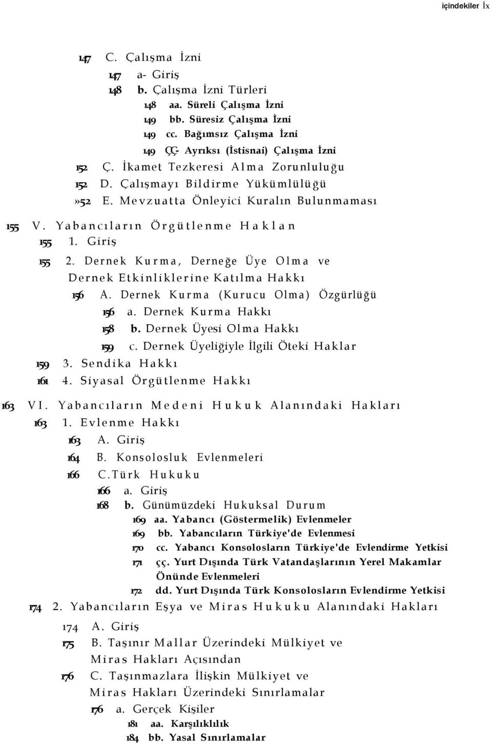 Yabancıların Örgütlenme Haklan 155 1. Giriş 155 2. Dernek Kurma, Derneğe Üye Olma ve Dernek Etkinliklerine Katılma Hakkı 156 A. Dernek Kurma (Kurucu Olma) Özgürlüğü 156 a. Dernek Kurma Hakkı 158 b.