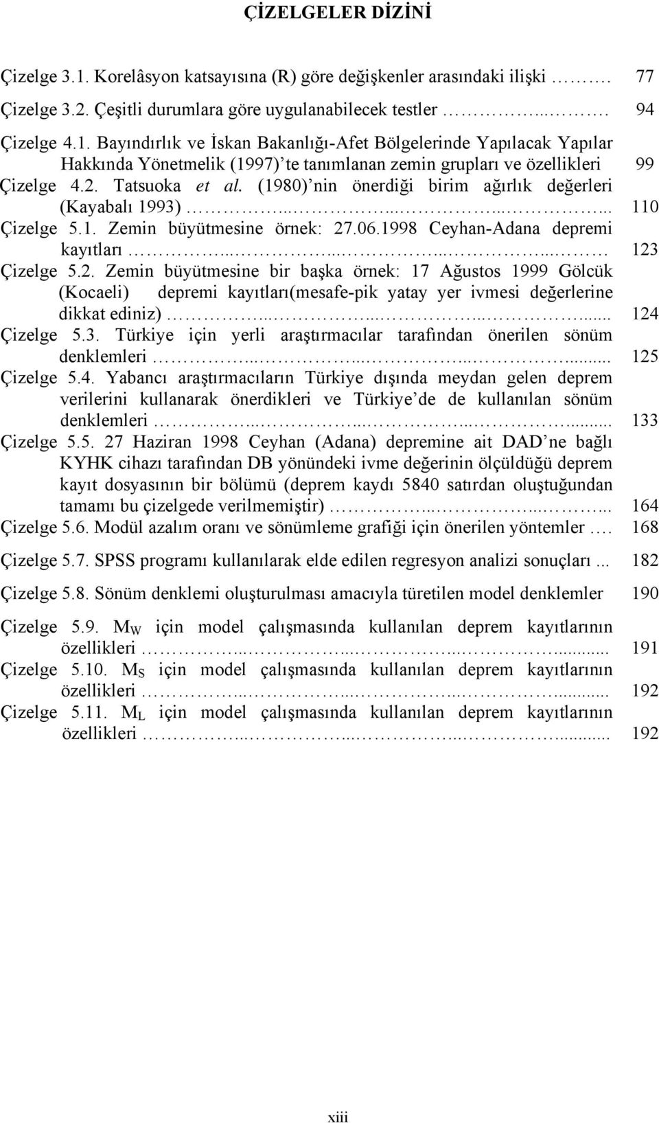 ........... 124 Çizelge 5.3. Türkiye için yerli araştırmacılar tarafından önerilen sönüm denklemleri............ 125 Çizelge 5.4. Yabancı araştırmacıların Türkiye dışında meydan gelen deprem verilerini kullanarak önerdikleri ve Türkiye de de kullanılan sönüm denklemleri.