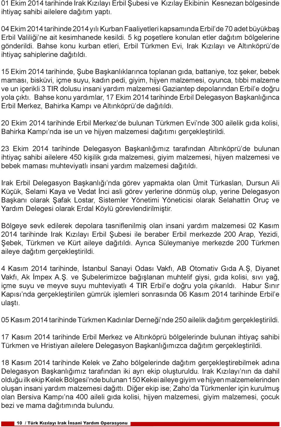 Bahse konu kurban etleri, Erbil Türkmen Evi, Irak Kızılayı ve Altınköprü de ihtiyaç sahiplerine dağıtıldı.