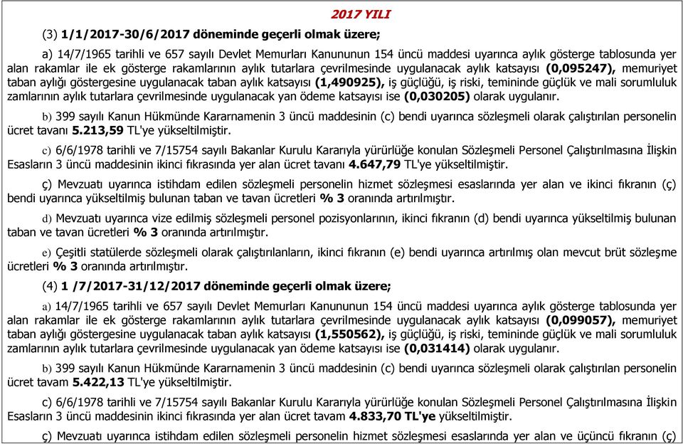 temininde güçlük ve mali sorumluluk zamlarının aylık tutarlara çevrilmesinde uygulanacak yan ödeme katsayısı ise (0,030205) olarak uygulanır.