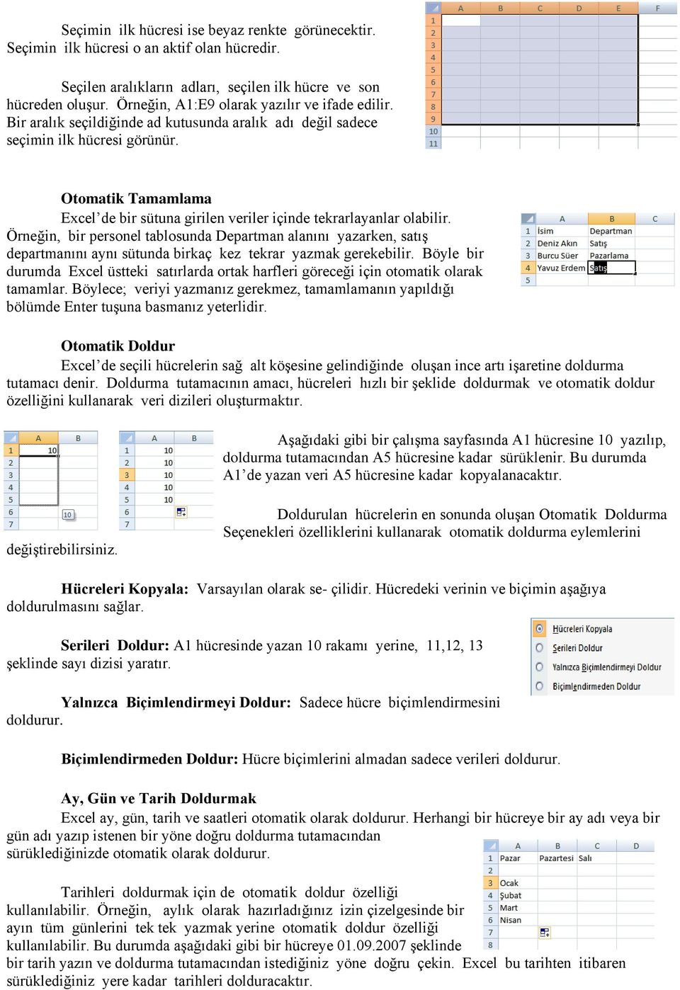 Otomatik Tamamlama Excel de bir sütuna girilen veriler içinde tekrarlayanlar olabilir.