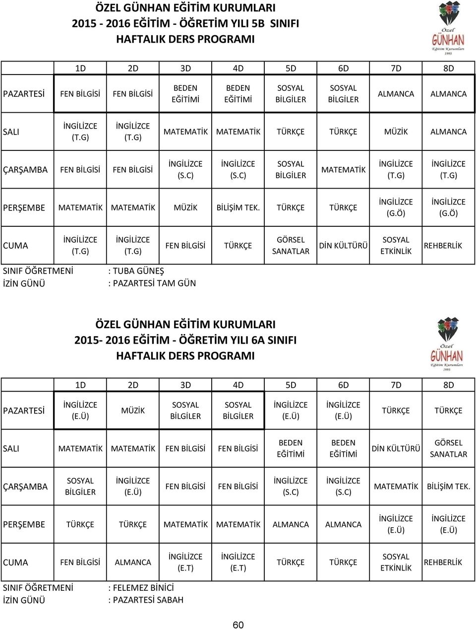 FEN DİN KÜLTÜRÜ : TUBA GÜNEŞ : TAM GÜN 2015-2016 EĞİTİM