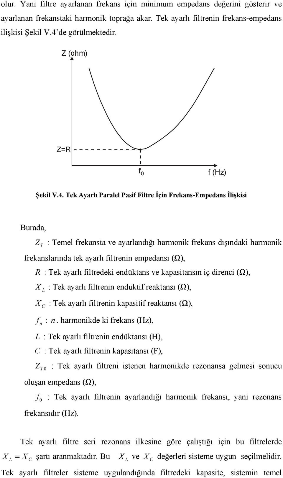 Tek Ayrlı Prlel Psf Fltre İçn Frekns-Emedns İlşks Burd, Z T : Temel freknst ve yrlndığı hrmonk frekns dışındk hrmonk freknslrınd tek yrlı fltrenn emednsı (Ω), R : Tek yrlı fltredek endüktns ve