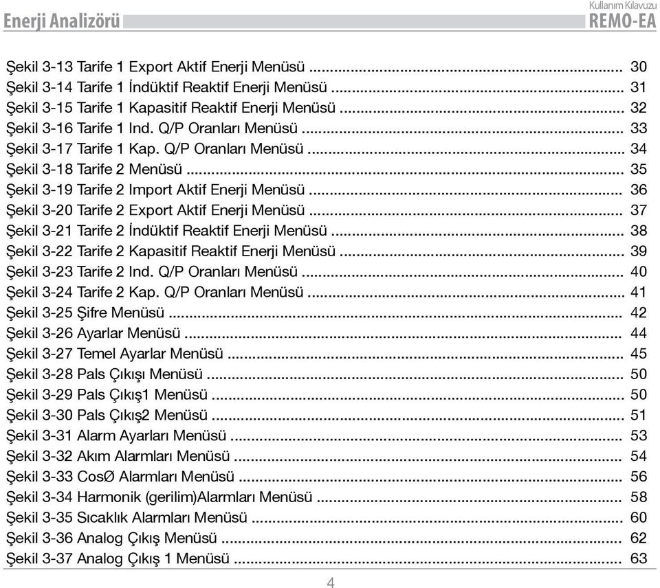 .. 36 Şekil 3-20 Tarife 2 Export Aktif Enerji Menüsü... 37 Şekil 3-21 Tarife 2 İndüktif Reaktif Enerji Menüsü... 38 Şekil 3-22 Tarife 2 Kapasitif Reaktif Enerji Menüsü... 39 Şekil 3-23 Tarife 2 Ind.