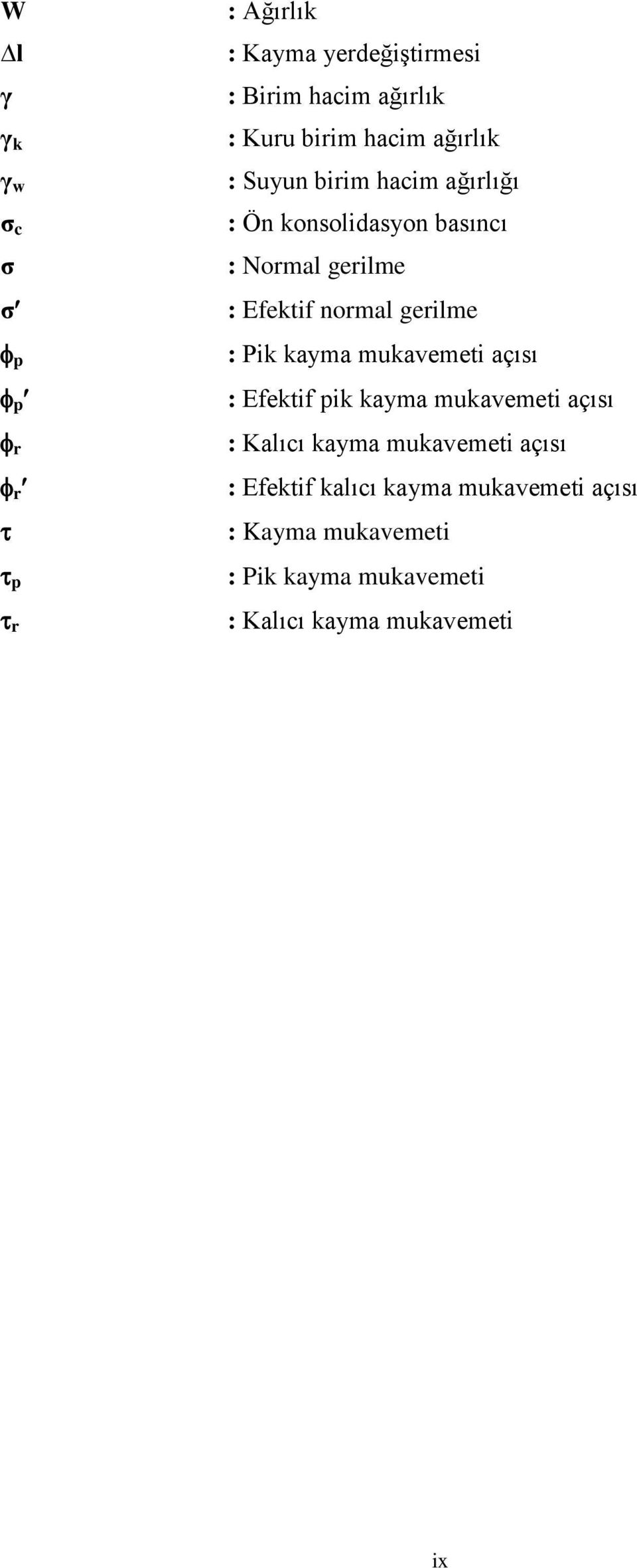 gerilme : Pik kayma mukavemeti açısı : Efektif pik kayma mukavemeti açısı : Kalıcı kayma mukavemeti açısı