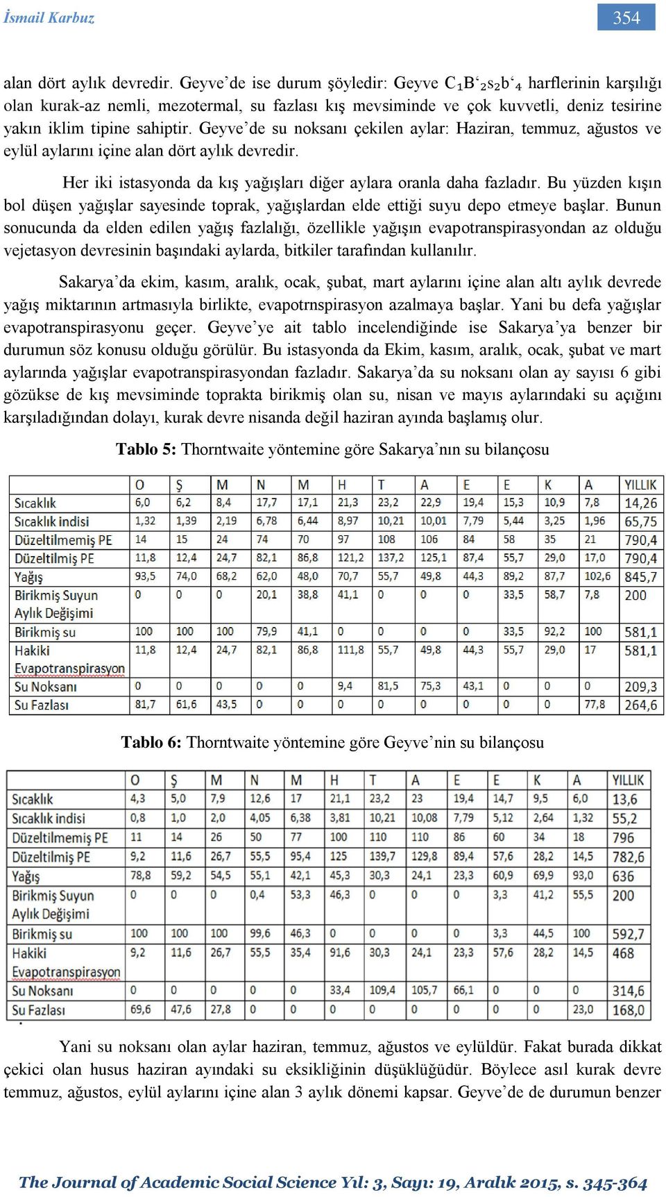 Geyve de su noksanı çekilen aylar: Haziran, temmuz, ağustos ve eylül aylarını içine alan dört aylık devredir. Her iki istasyonda da kış yağışları diğer aylara oranla daha fazladır.