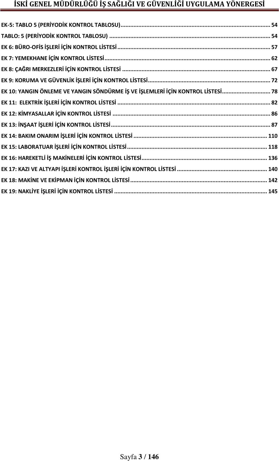 .. 72 EK 10: YANGIN ÖNLEME VE YANGIN SÖNDÜRME İŞ VE İŞLEMLERİ İÇİN KONTROL LİSTESİ... 78 EK 11: ELEKTRİK İŞLERİ İÇİN KONTROL LİSTESİ... 82 EK 12: KİMYASALLAR İÇİN KONTROL LİSTESİ.