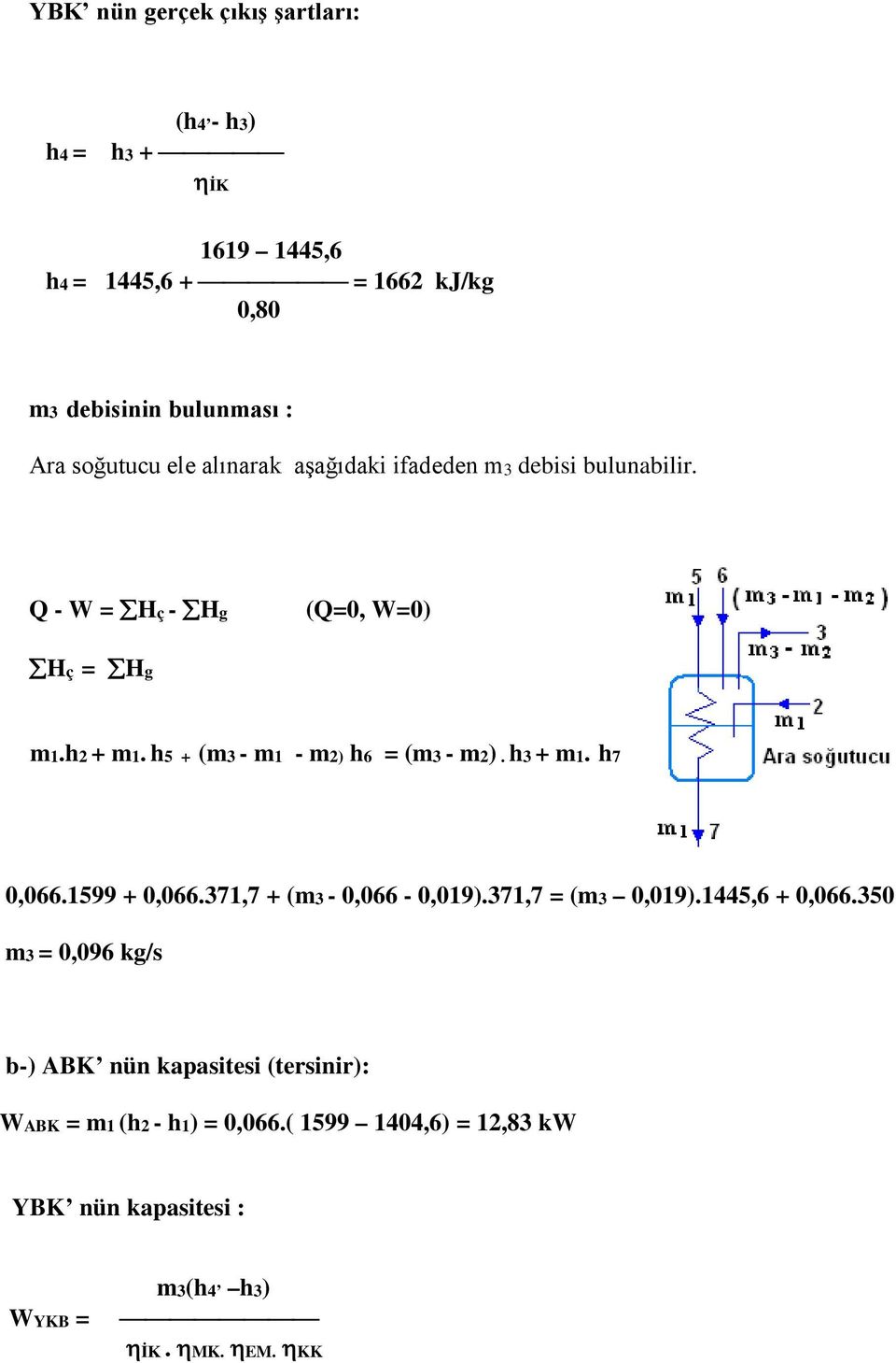 h5 + (m3 - m1 - m2) h6 = (m3 - m2). h3 + m1. h7 0,066.1599 + 0,066.371,7 + (m3-0,066-0,019).371,7 = (m3 0,019).1445,6 + 0,066.