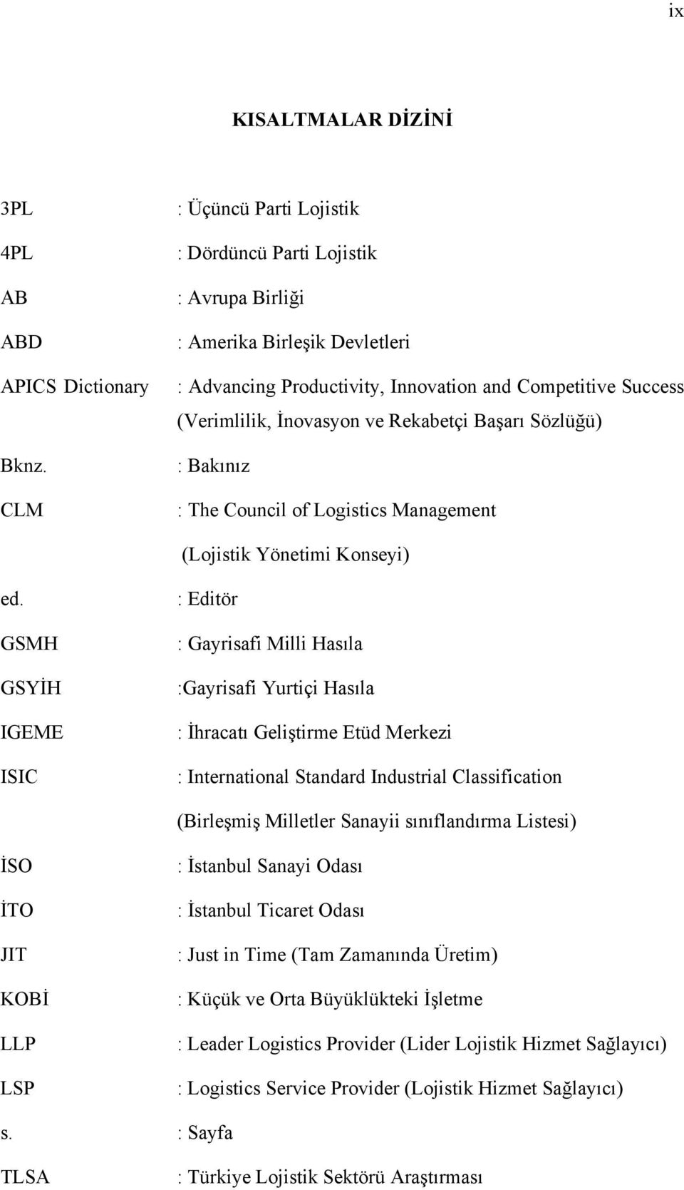 Başarı Sözlüğü) : Bakınız : The Council of Logistics Management (Lojistik Yönetimi Konseyi) ed.
