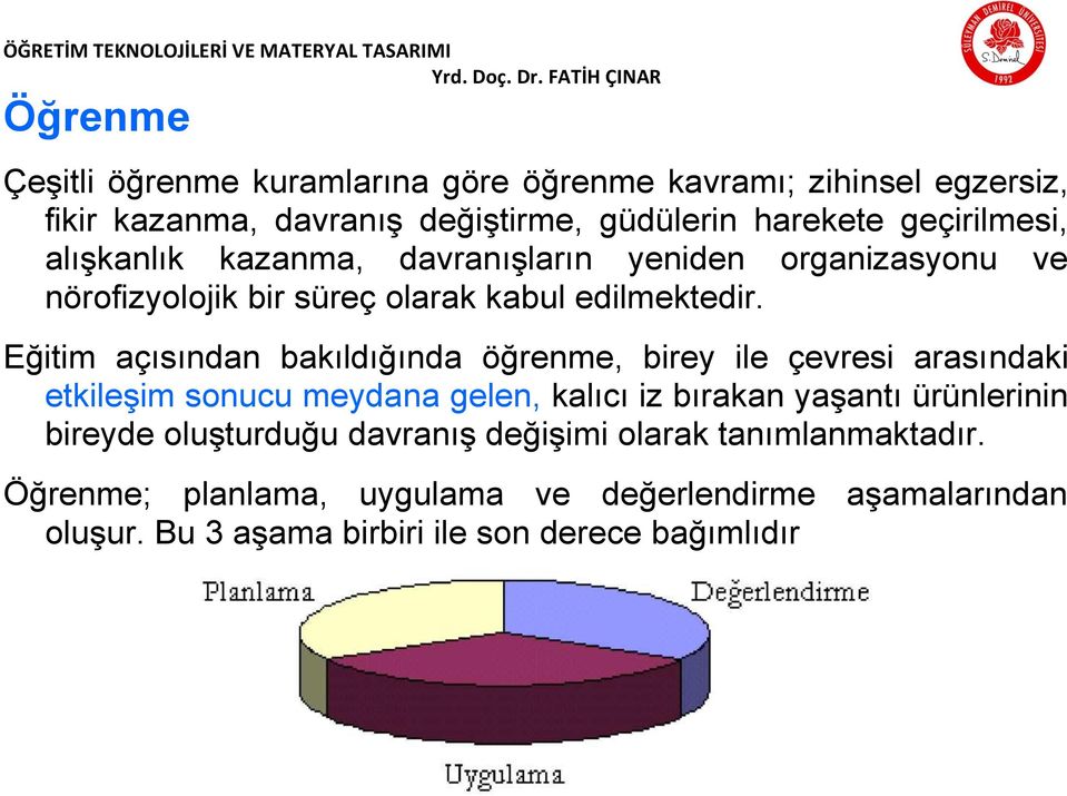 Eğitim açısından bakıldığında öğrenme, birey ile çevresi arasındaki etkileşim sonucu meydana gelen, kalıcı iz bırakan yaşantı ürünlerinin