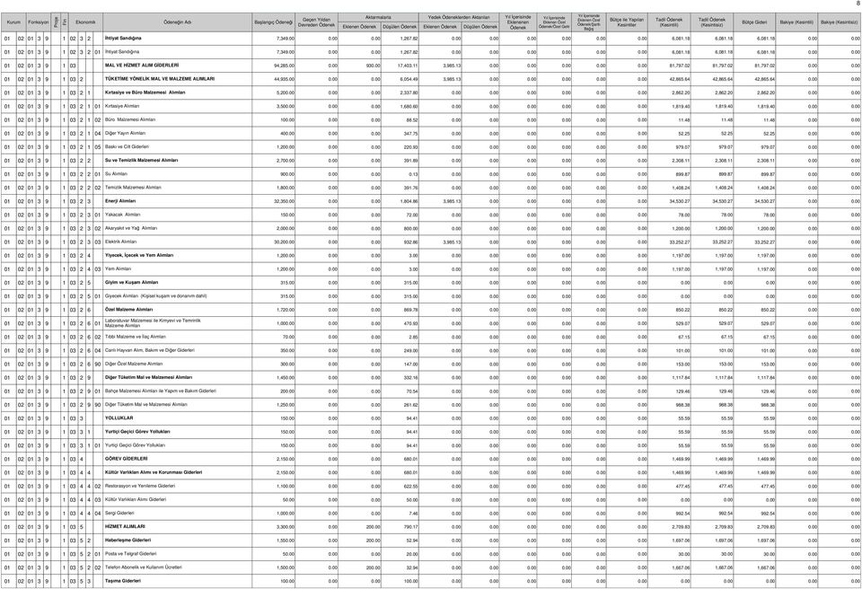 64 42,865.64 01 02 01 3 9 1 03 2 1 Kırtasiye ve Büro Malzemesi Alımları 5,20 2,337.80 2,862.20 2,862.20 2,862.20 01 02 01 3 9 1 03 2 1 01 Kırtasiye Alımları 3,50 1,680.60 1,819.40 1,819.