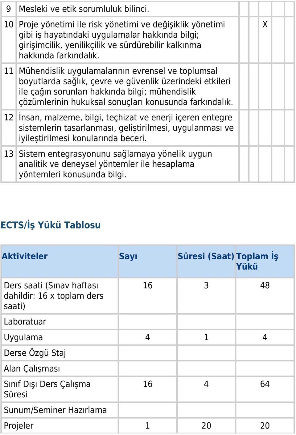 11 Mühendislik uygulamalarının evrensel ve toplumsal boyutlarda sağlık, çevre ve güvenlik üzerindeki etkileri ile çağın sorunları hakkında bilgi; mühendislik çözümlerinin hukuksal sonuçları konusunda