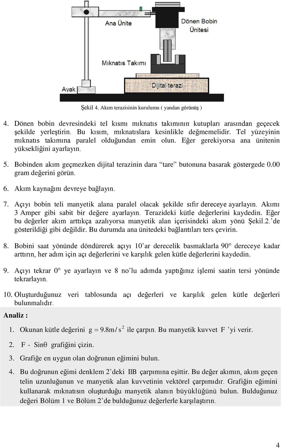 Bobinden akım geçmezken dijital terazinin dara tare butonuna basarak göstergede 0.00 gram değerini görün. 6. Akım kaynağını devreye bağlayın. 7.