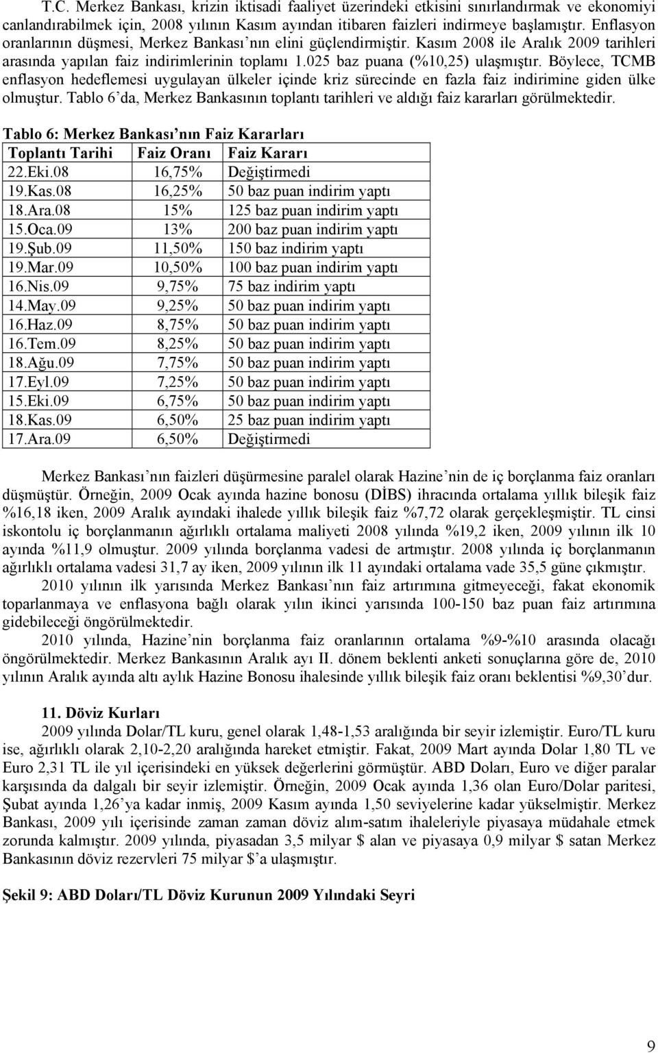 Böylece, TCMB enflasyon hedeflemesi uygulayan ülkeler içinde kriz sürecinde en fazla faiz indirimine giden ülke olmuştur.