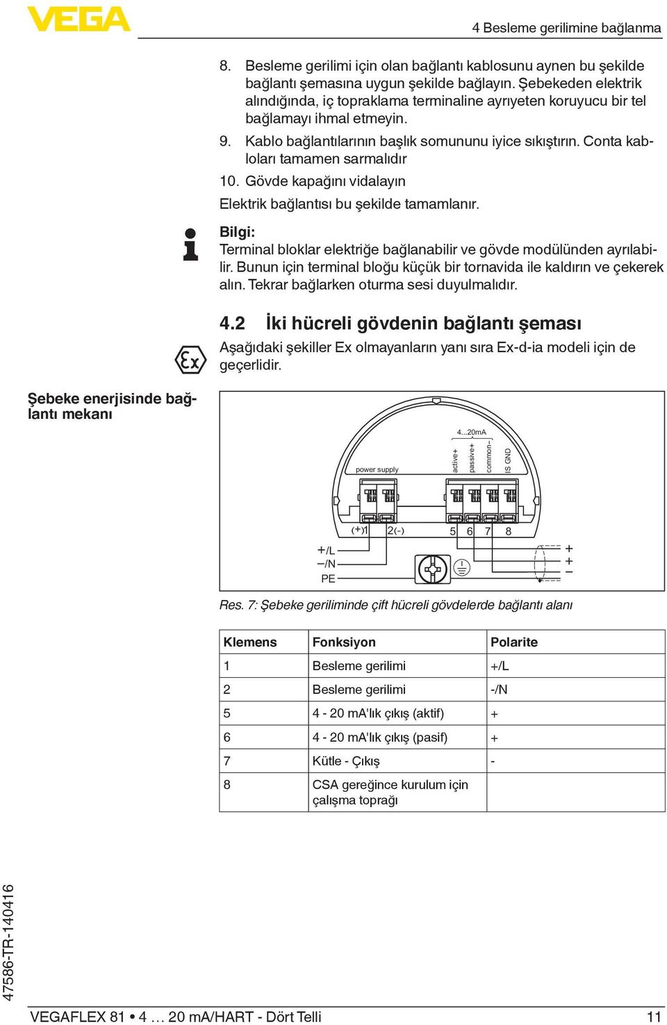 Conta kabloları tamamen sarmalıdır 10. Gövde kapağını vidalayın Elektrik bağlantısı bu şekilde tamamlanır. Bilgi: Terminal bloklar elektriğe bağlanabilir ve gövde modülünden ayrılabilir.