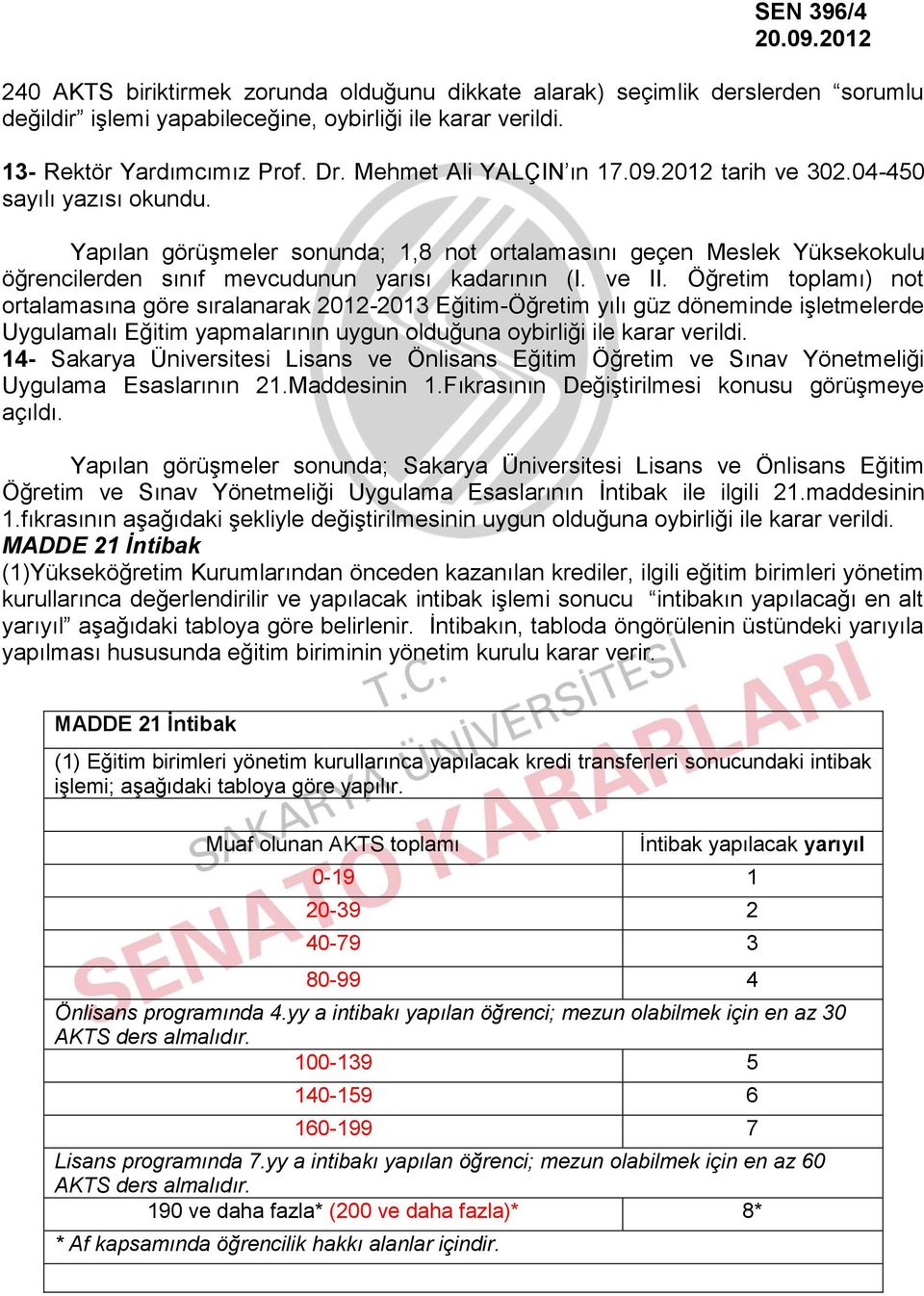 Öğretim toplamı) not ortalamasına göre sıralanarak 2012-2013 Eğitim-Öğretim yılı güz döneminde işletmelerde Uygulamalı Eğitim yapmalarının uygun olduğuna oybirliği ile karar verildi.