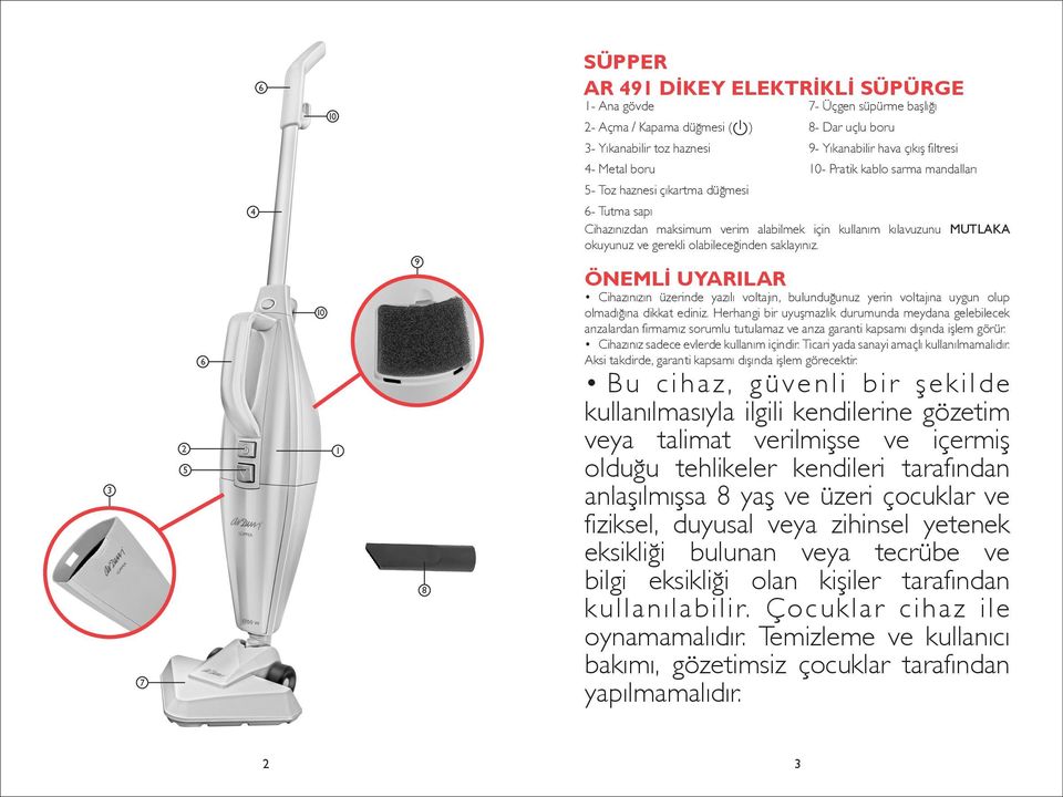 olabileceğinden saklayınız. ÖNEMLİ UYARILAR Cihazınızın üzerinde yazılı voltajın, bulunduğunuz yerin voltajına uygun olup olmadığına dikkat ediniz.