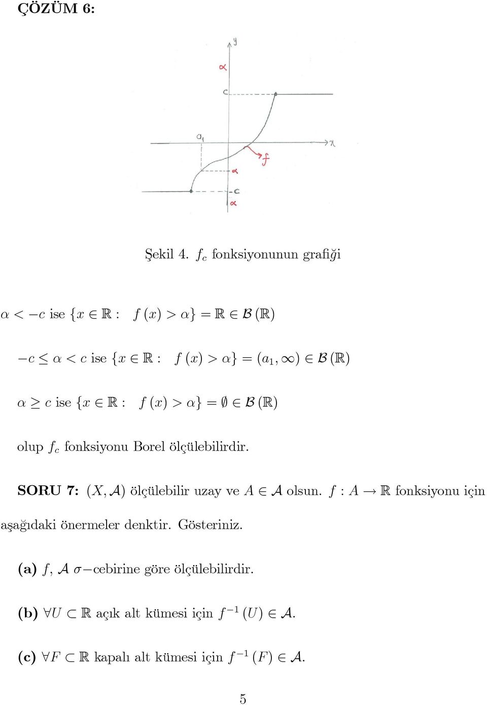 α c ise {x R : f (x) > α} = B (R) olup f c fonksiyonu Borel ölçülebilirdir.