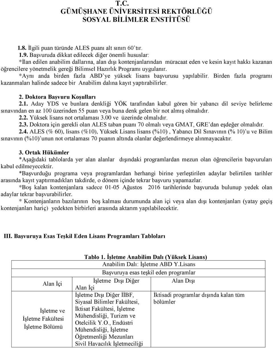 Hazırlık Programı uygulanır. *Aynı anda birden fazla ABD ye yüksek lisans başvurusu yapılabilir. Birden fazla programı kazanmaları halinde sadece bir Anabilim dalına kayıt yaptırabilirler. 2.