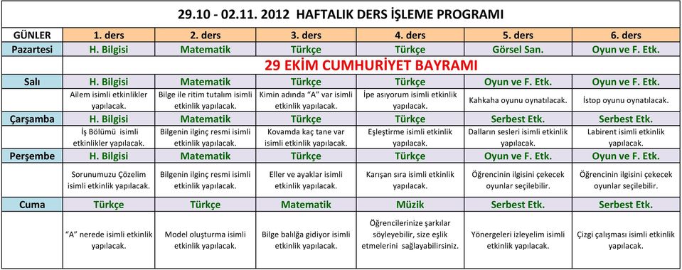 Sorunumuzu Çözelim isimli 29.10-02.11.