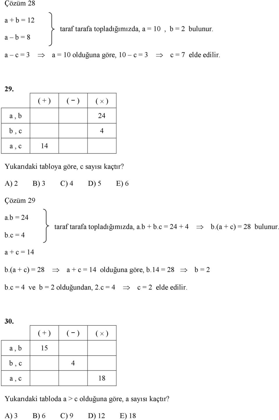 c = 4 taraf tarafa topladığımızda, a.b + b.c = 4 + 4 b.(a + c) = 8 bulunur. a + c = 4 b.(a + c) = 8 a + c = 4 olduğuna göre, b.4 = 8 b = b.