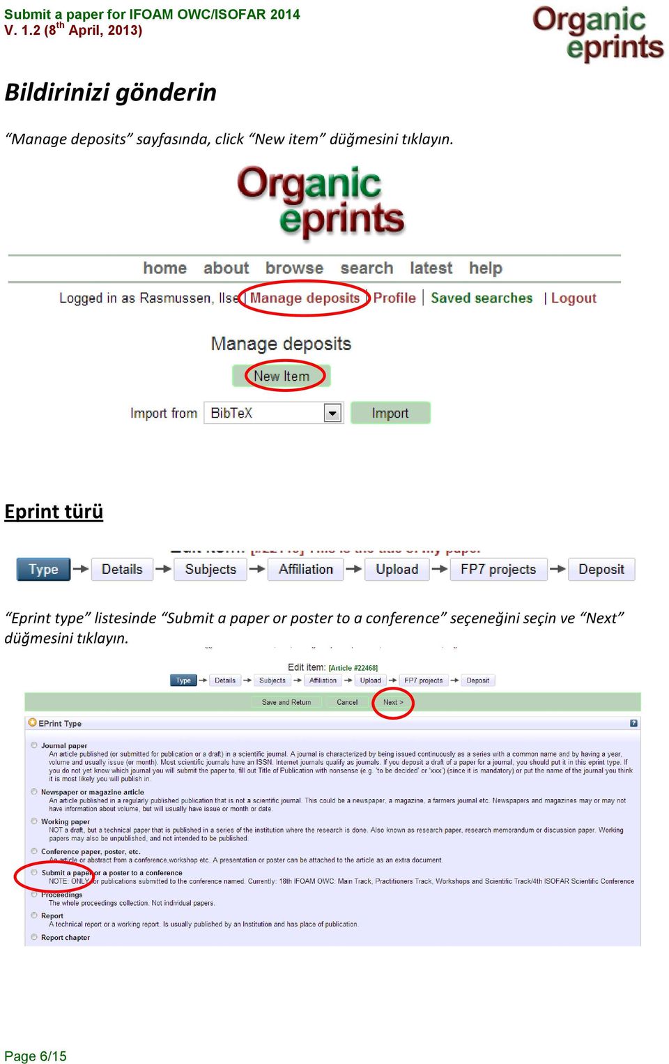 Eprint türü Eprint type listesinde Submit a paper or poster