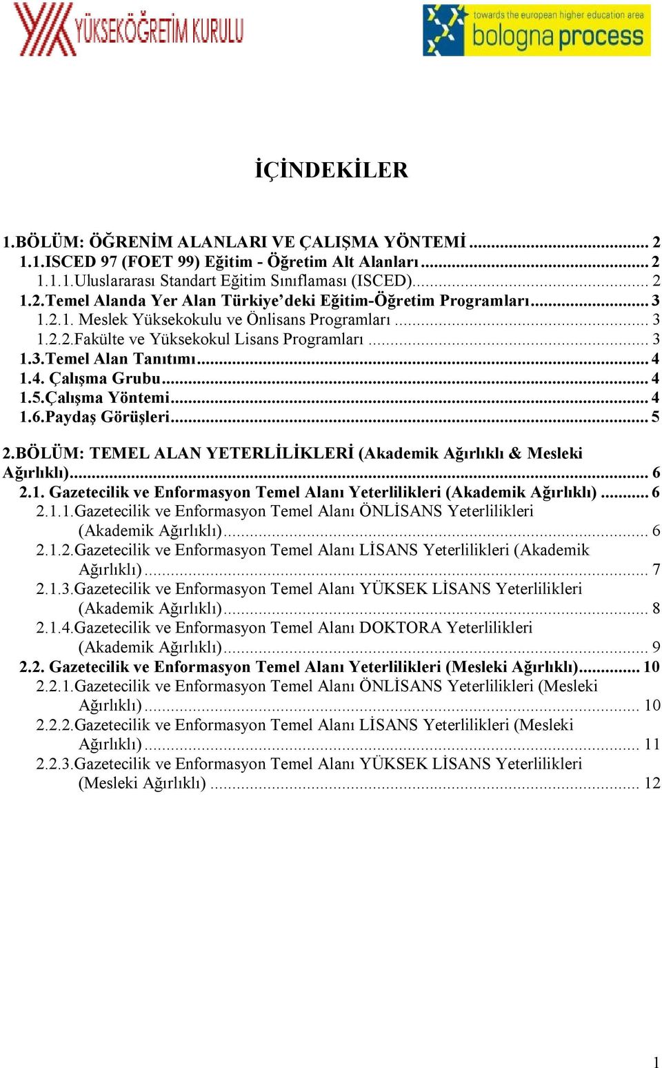 Paydaş Görüşleri... 5 2.BÖLÜM: TEMEL ALAN YETERLİLİKLERİ (Akademik Ağırlıklı & Mesleki Ağırlıklı)... 6 2.1. Gazetecilik ve Enformasyon Temel Alanı Yeterlilikleri (Akademik Ağırlıklı)... 6 2.1.1.Gazetecilik ve Enformasyon Temel Alanı ÖNLİSANS Yeterlilikleri (Akademik Ağırlıklı).