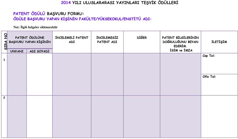 BAŞVURU YAPAN KİŞİNİN İNCELEMELİ PATENT ADI İNCELEMESİZ PATENT