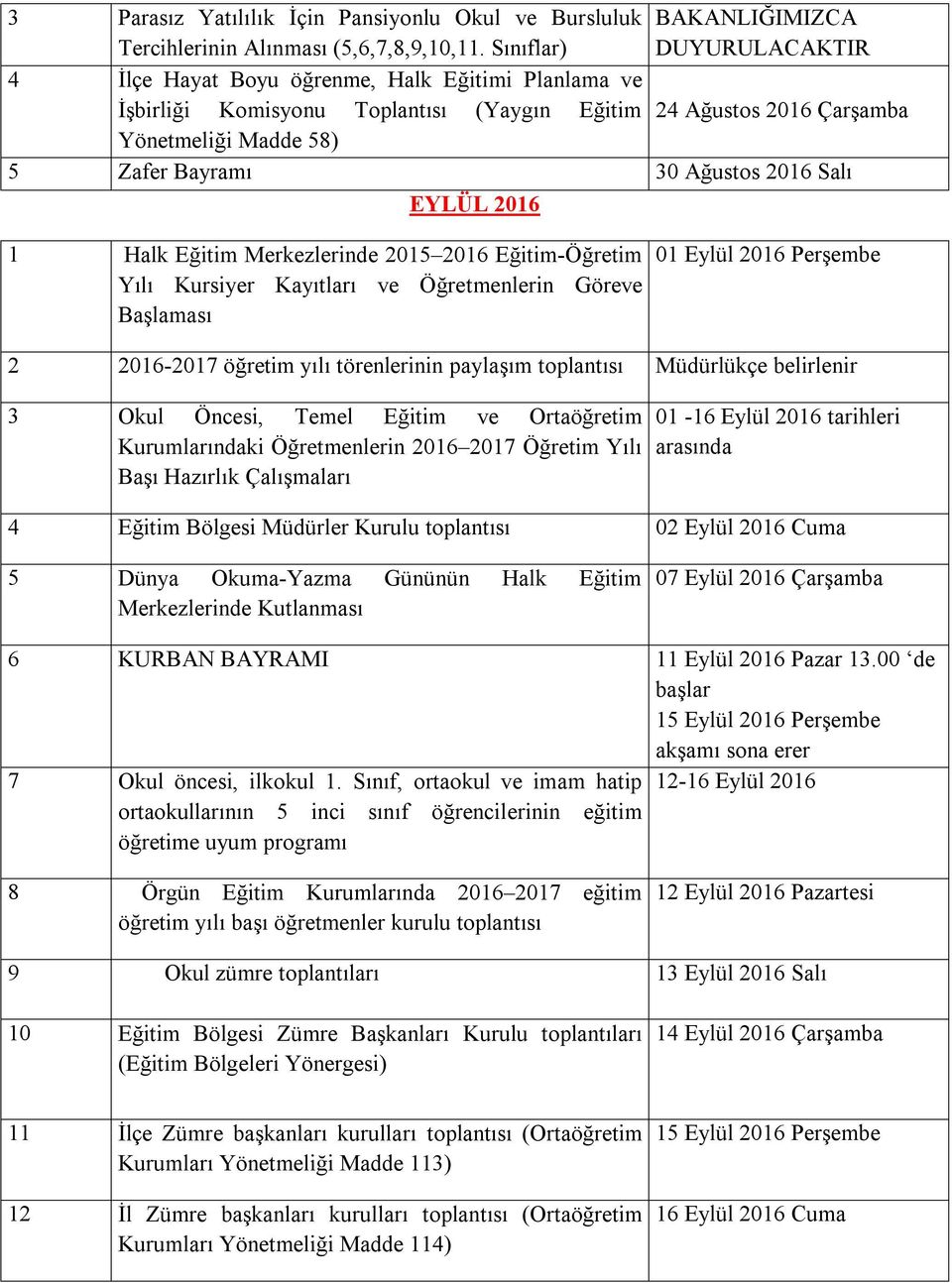 2016 1 Halk Eğitim Merkezlerinde 2015 2016 Eğitim-Öğretim Yılı Kursiyer Kayıtları ve Öğretmenlerin Göreve Başlaması 01 Eylül 2016 Perşembe 2 2016-2017 öğretim yılı törenlerinin paylaşım toplantısı