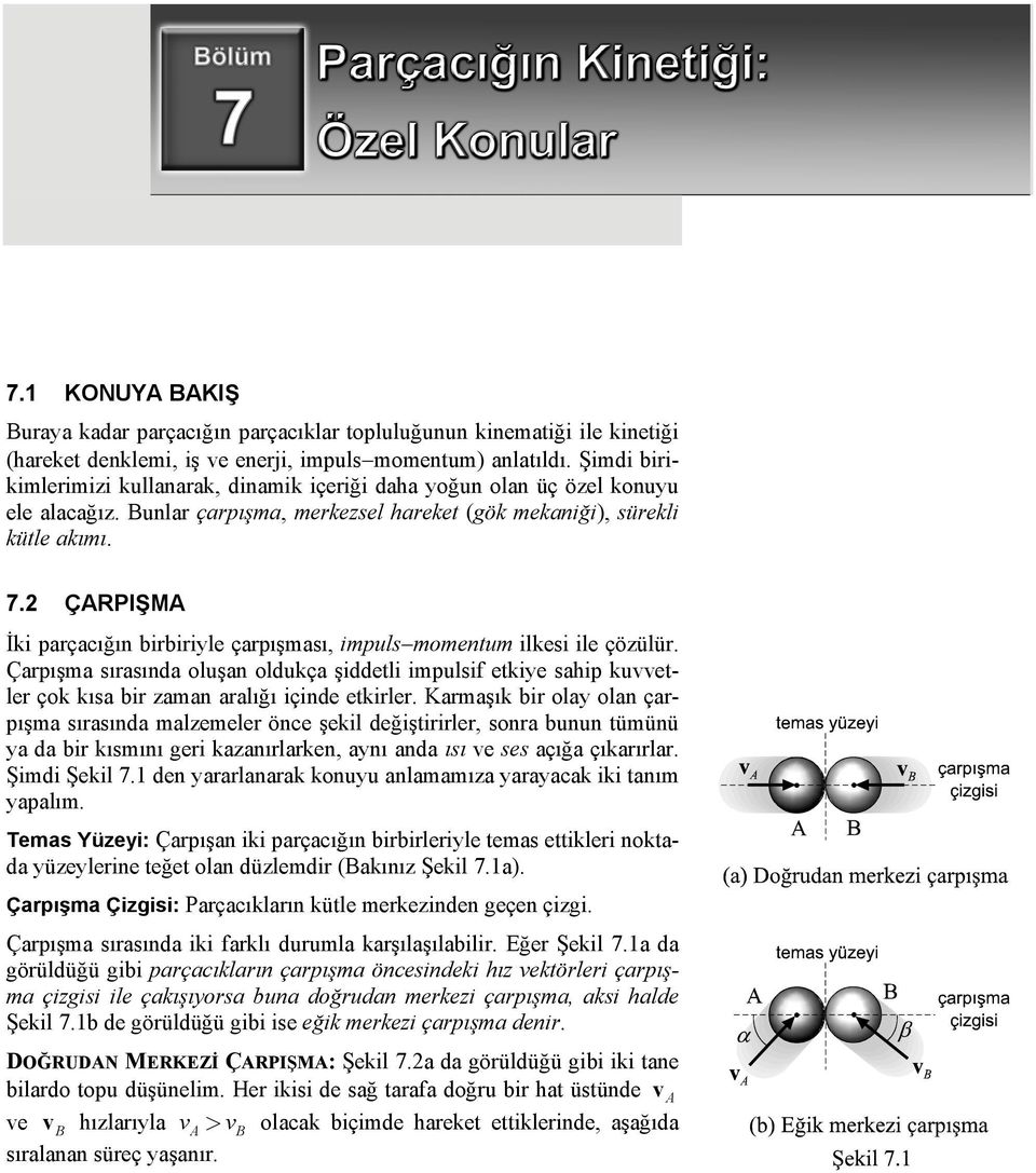 ÇRPIŞM İki parçacığın birbiriyle çarpışması, impulsmomentum ilkesi ile çözülür. Çarpışma sırasına oluşan olukça şietli impulsif etkiye sahip kuvvetler çok kısa bir zaman aralığı içine etkirler.