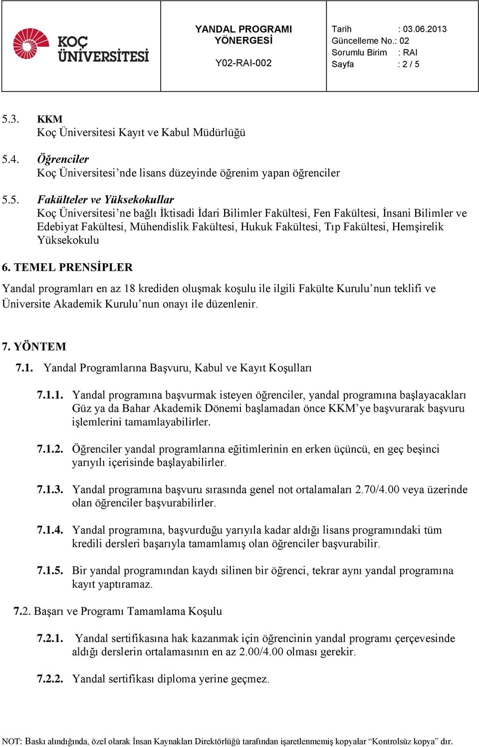 İdari Bilimler Fakültesi, Fen Fakültesi, İnsani Bilimler ve Edebiyat Fakültesi, Mühendislik Fakültesi, Hukuk Fakültesi, Tıp Fakültesi, Hemşirelik Yüksekokulu 6.