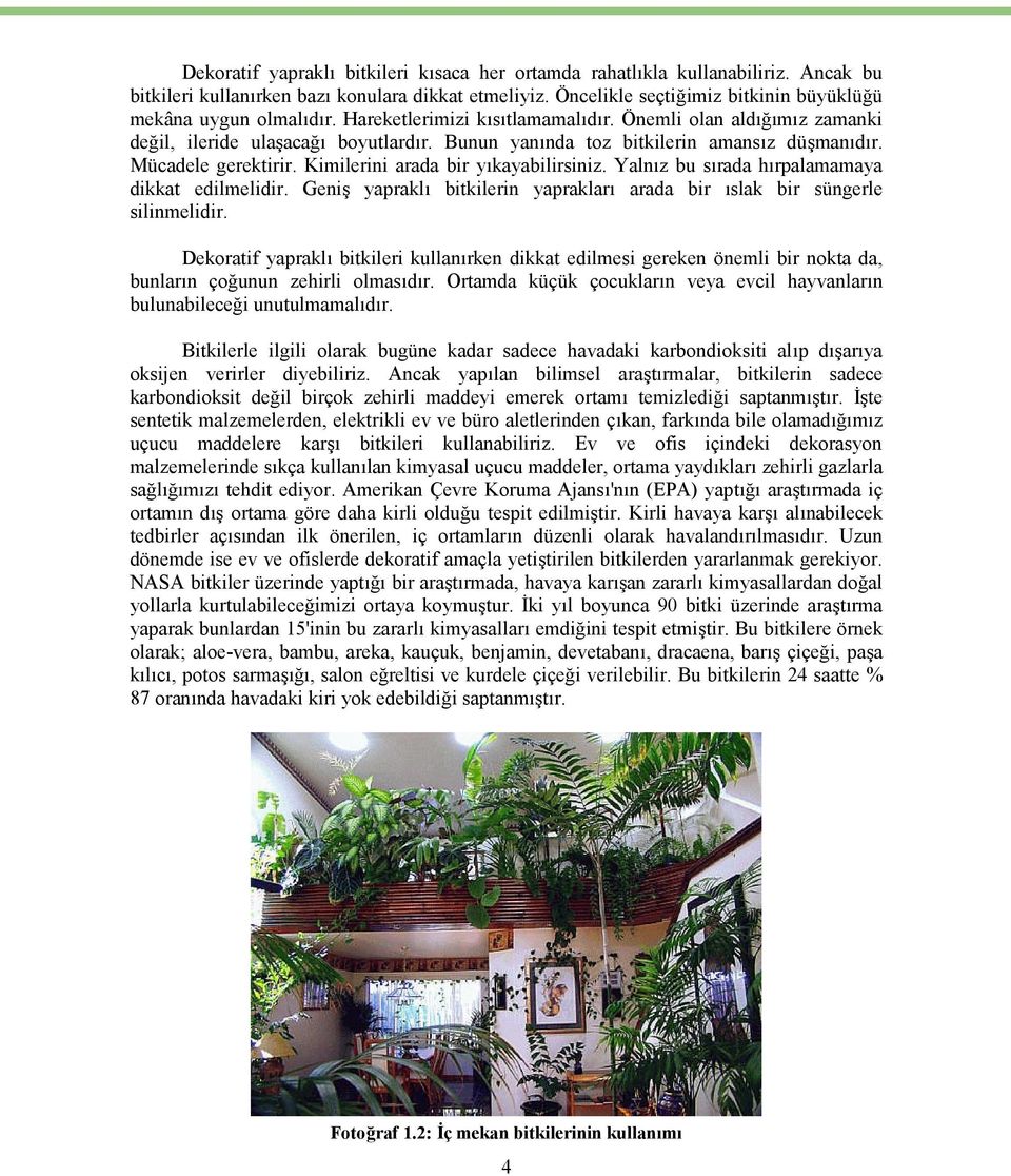 Bunun yanında toz bitkilerin amansız düşmanıdır. Mücadele gerektirir. Kimilerini arada bir yıkayabilirsiniz. Yalnız bu sırada hırpalamamaya dikkat edilmelidir.