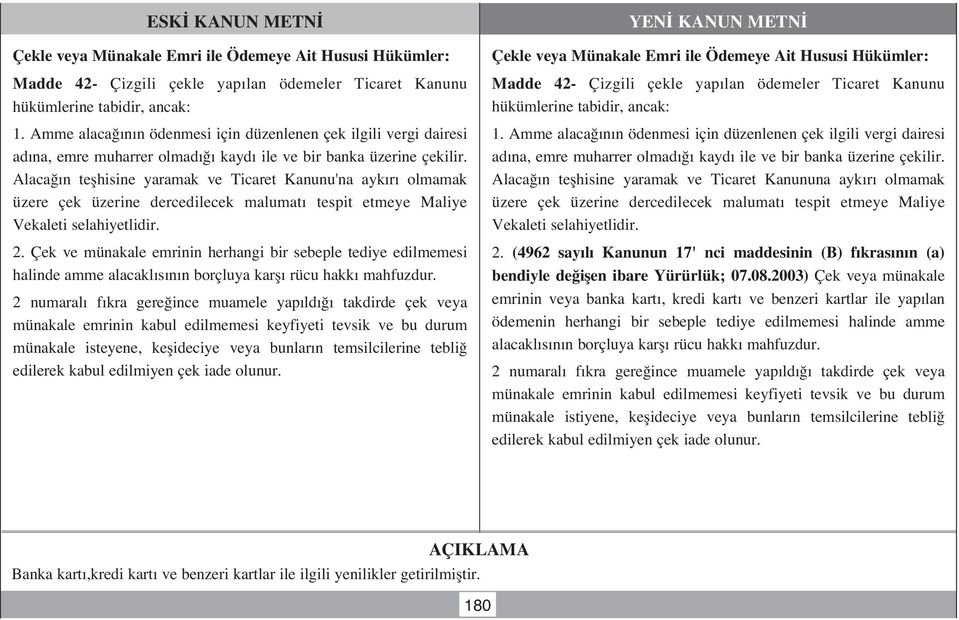 Alaca n teflhisine yaramak ve Ticaret Kanunu'na ayk r olmamak üzere çek üzerine dercedilecek malumat tespit etmeye Maliye Vekaleti selahiyetlidir. 2.