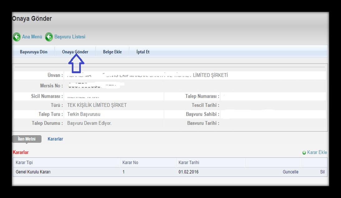 14. Onaya Gönder başlığına tıklanır. 15.