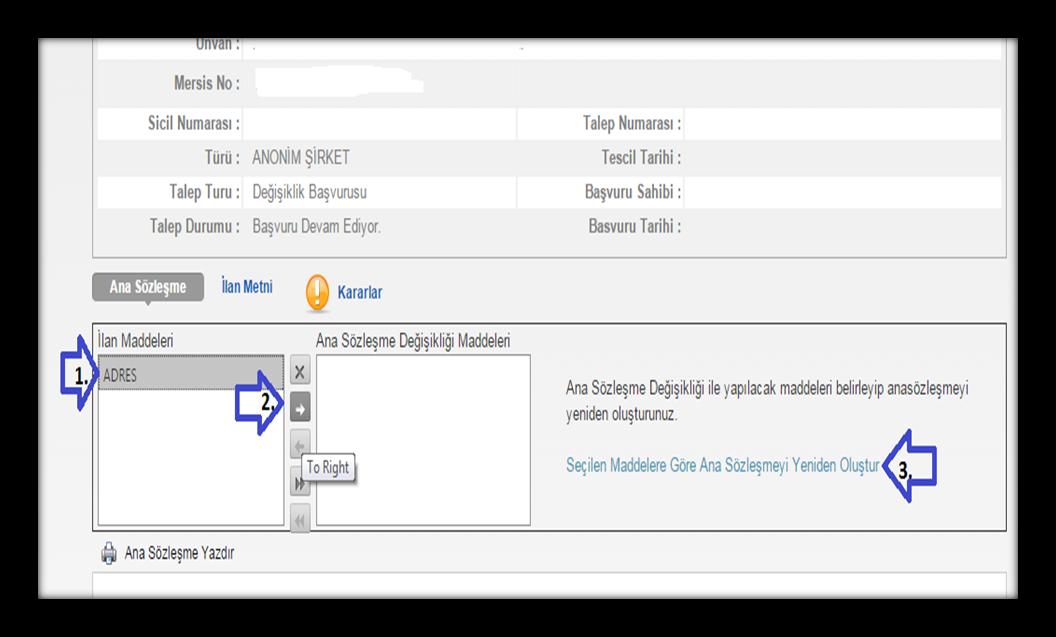 4. Başvuru hazırla başlığına tıklanarak açılan ekranda, ADRES ok tuşu ile yan bölüme alınır ve Seçilen