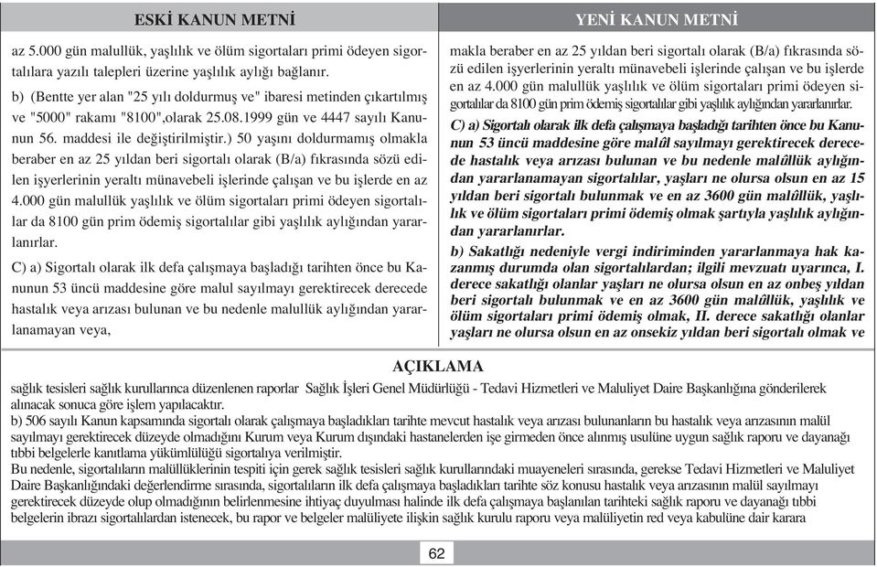 ) 50 yafl n doldurmam fl olmakla beraber en az 25 y ldan beri sigortal olarak (B/a) f kras nda sözü edilen iflyerlerinin yeralt münavebeli ifllerinde çal flan ve bu ifllerde en az 4.