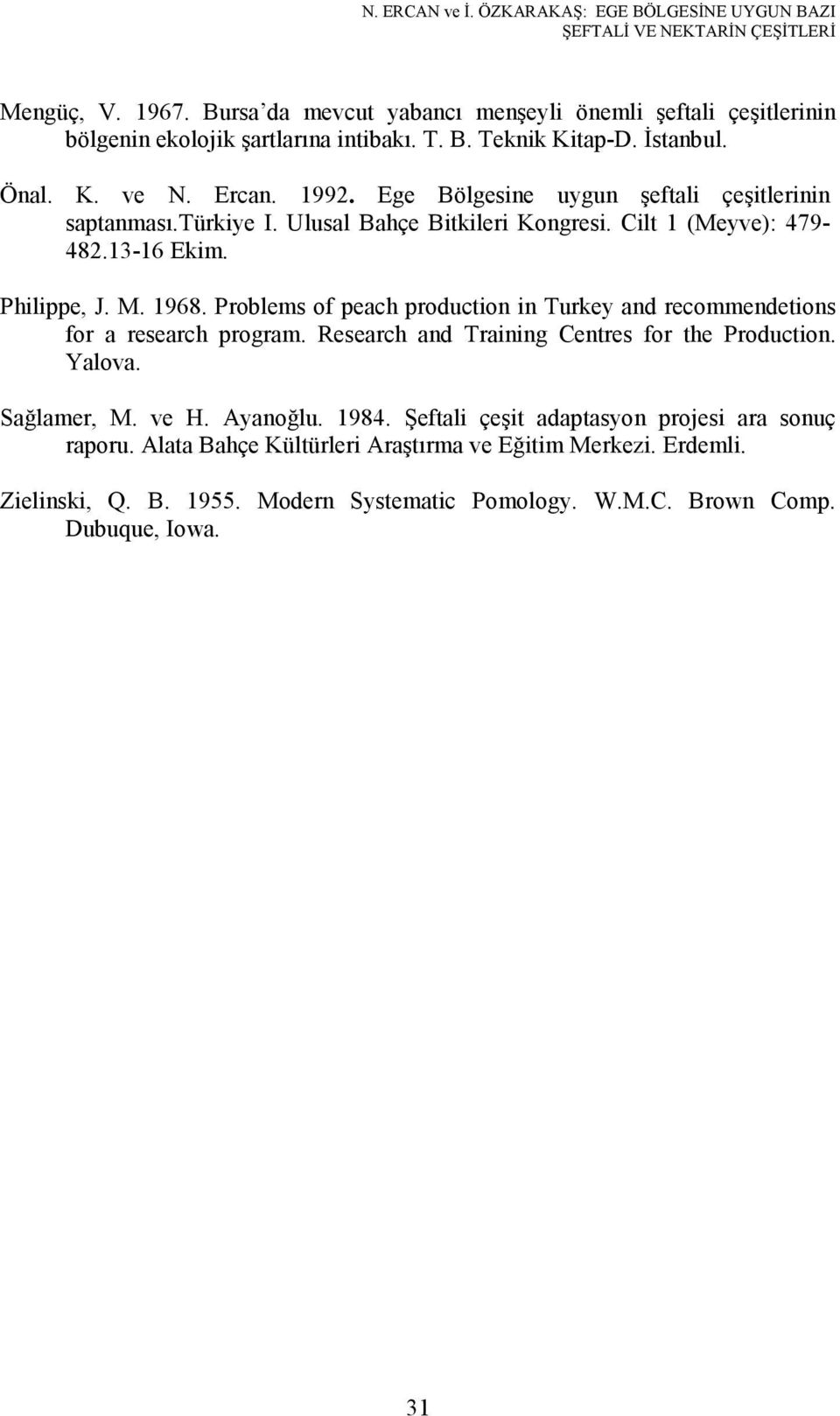 Ege Bölgesine uygun şeftali çeşitlerinin saptanması.türkiye I. Ulusal Bahçe Bitkileri Kongresi. Cilt 1 (Meyve): 79-.13-1 Ekim. Philippe, J. M. 19.