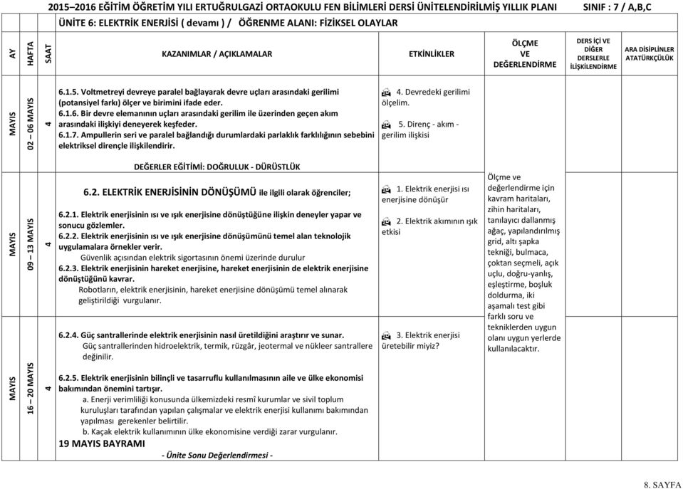 1.6. Bir devre elemanının uçları arasındaki gerilim ile üzerinden geçen akım arasındaki ilişkiyi deneyerek keşfeder. 6.1.7.