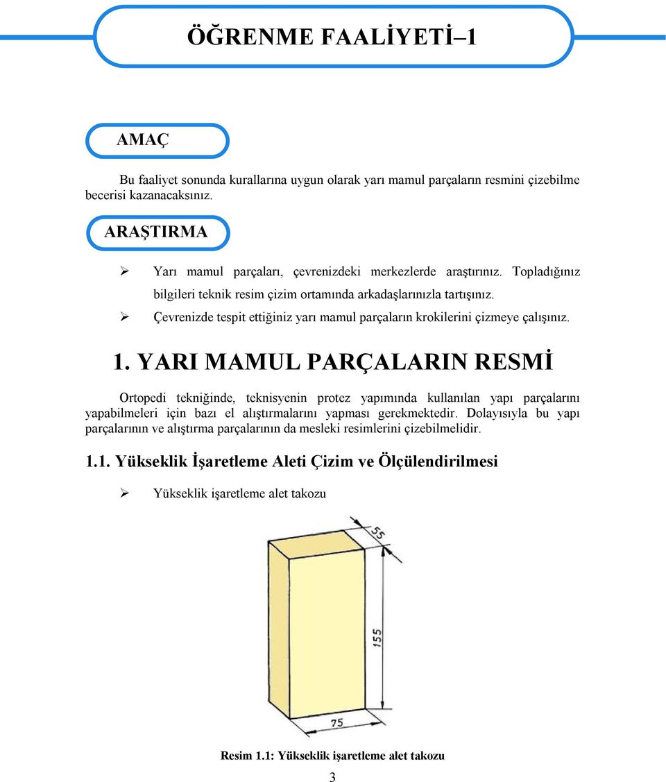 Çevrenizde tespit ettiğiniz yarı mamul parçaların krokilerini çizmeye çalışınız. 1.